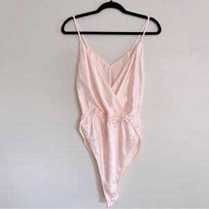 Victorias Secret Gold Label Satin Teddy Bodysuit, Petal Pink, Size Large